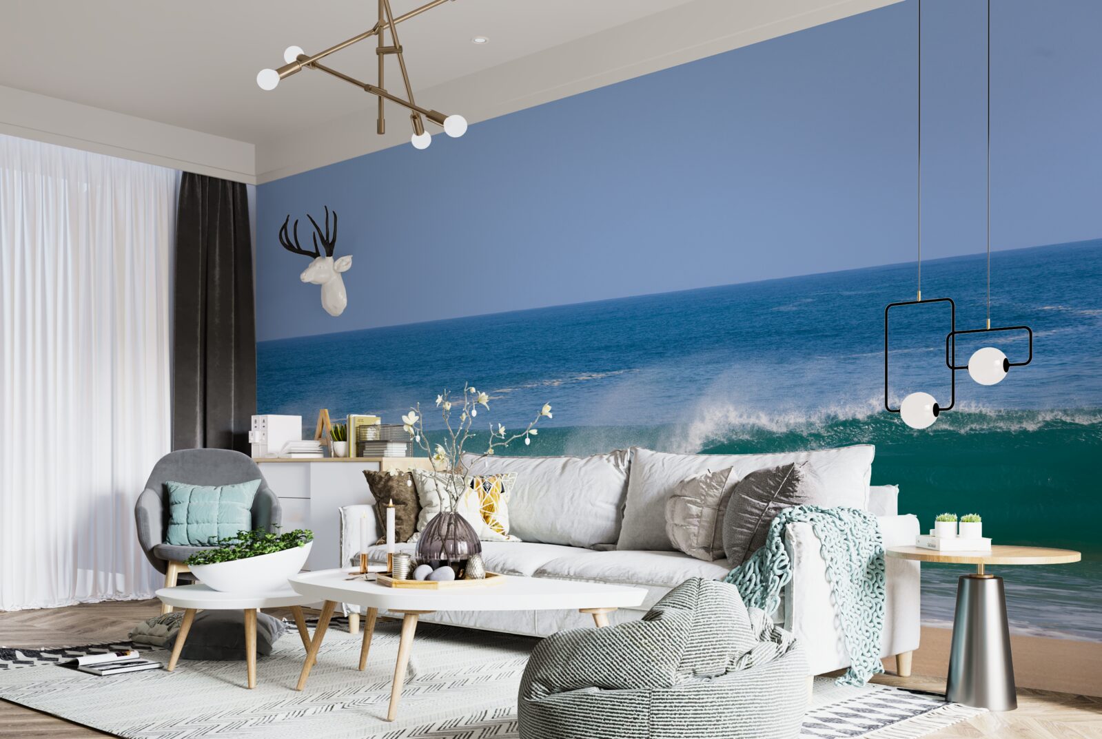 Fotobehang grote oceaangolven voor de kust