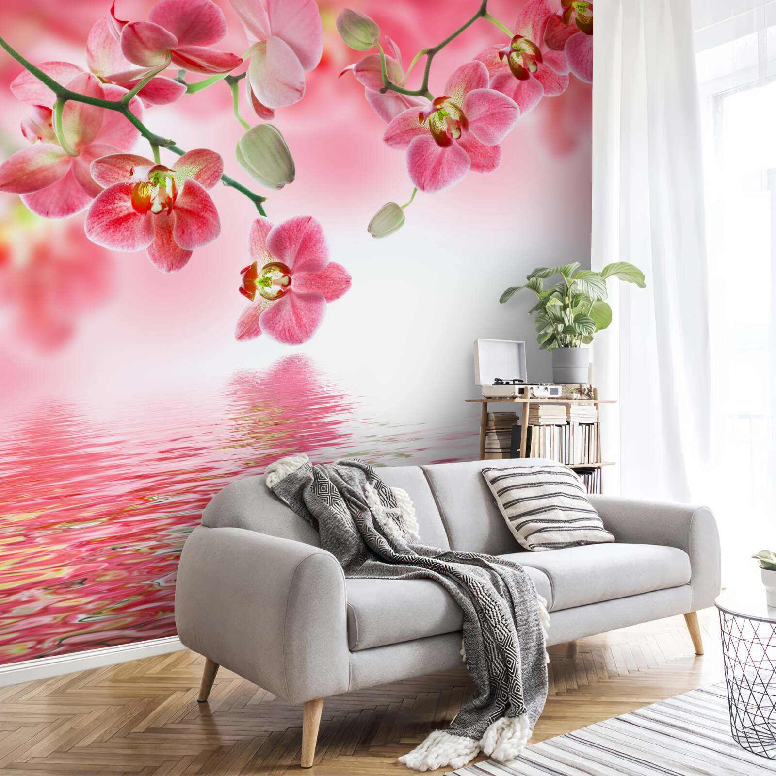 Fotobehang een rode orchidee hangt aan een boom boven het water