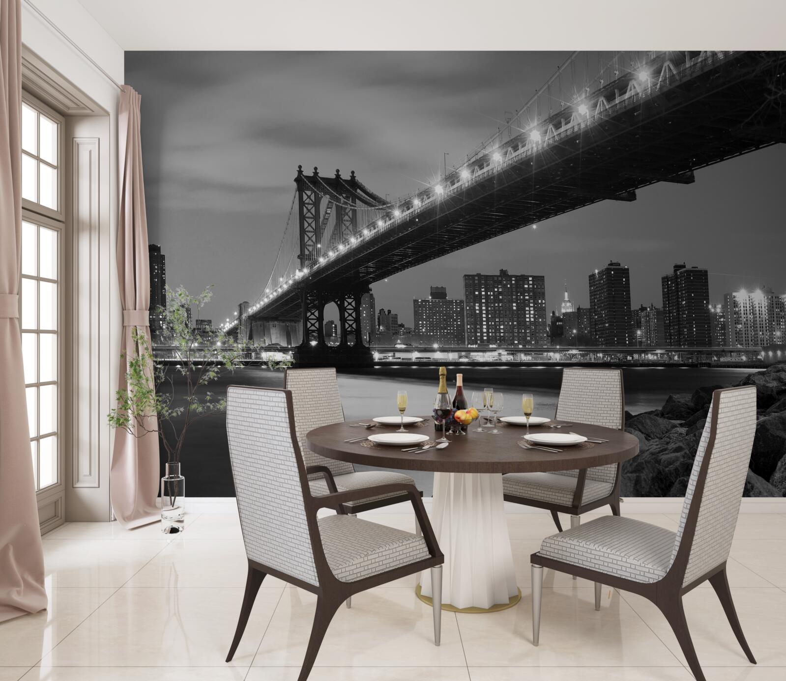 Fotobehang verlichting van de brug van manhattan