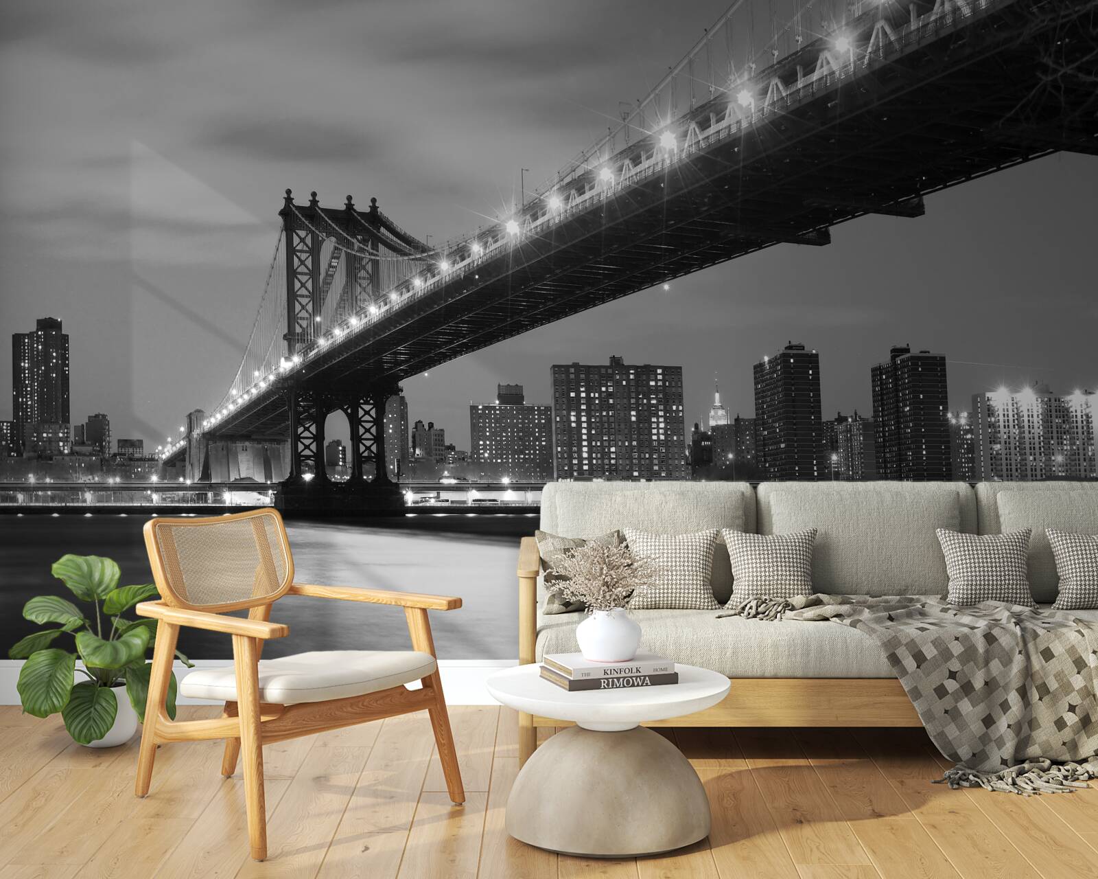 Fotobehang verlichting van de brug van manhattan