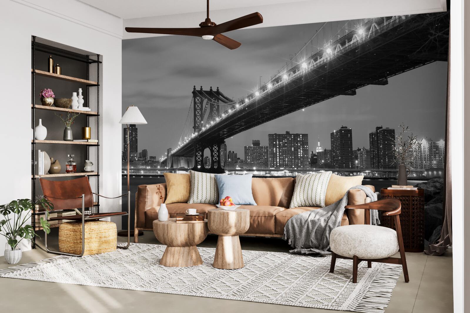 Fotobehang verlichting van de brug van manhattan