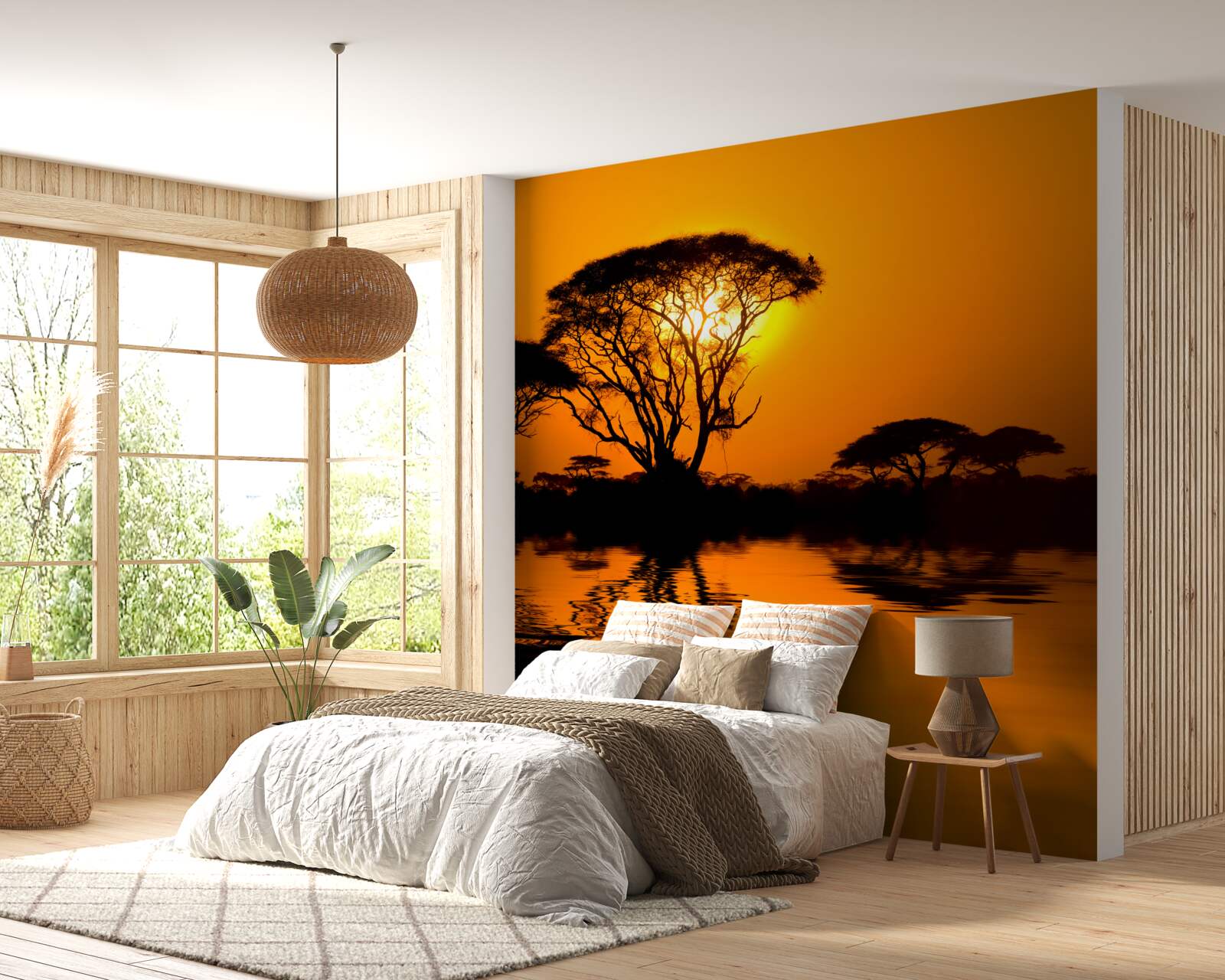 Fotobehang zonsondergang in de woestijn weerspiegeld in water