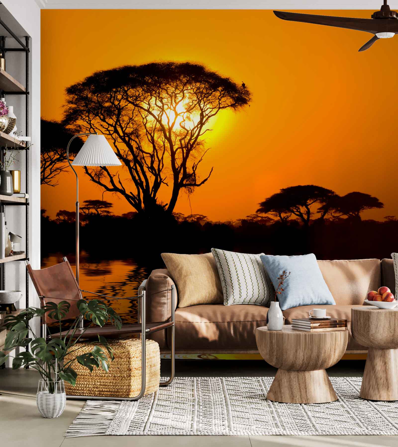 Fotobehang zonsondergang in de woestijn weerspiegeld in water