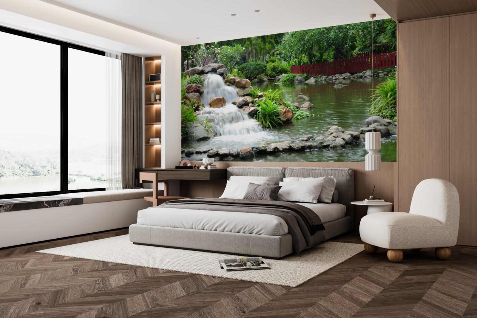 Fotobehang een kleine waterval omgeven door groen