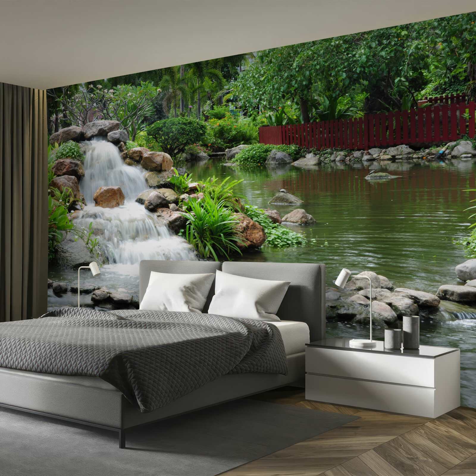 Fotobehang een kleine waterval omgeven door groen