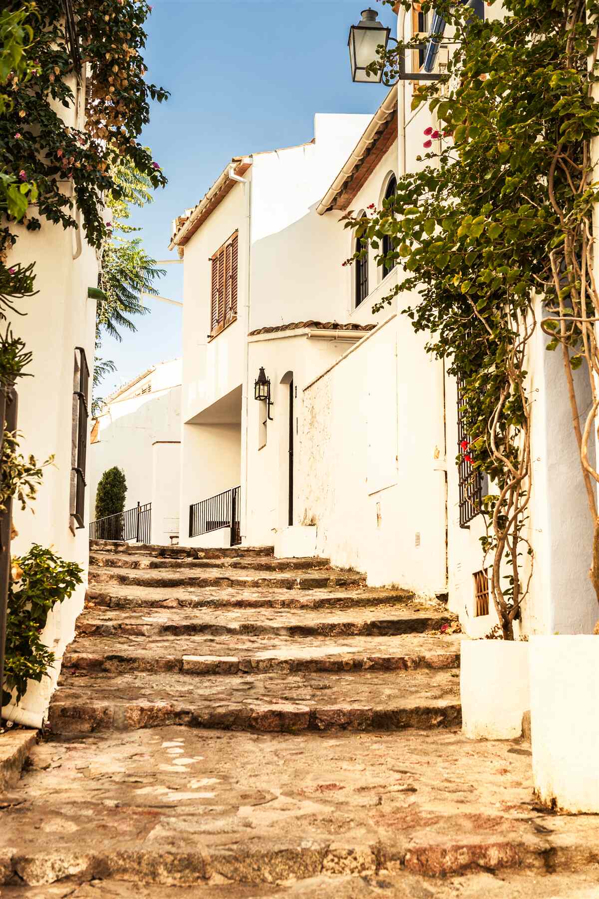 Fotobehang groen in een oude straat in griekenland