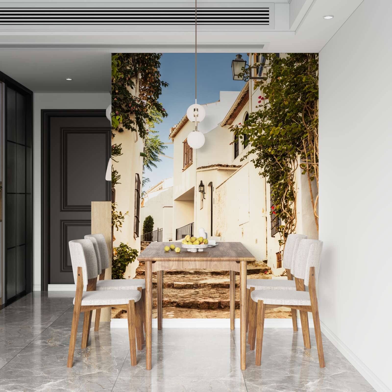 Fotobehang groen in een oude straat in griekenland