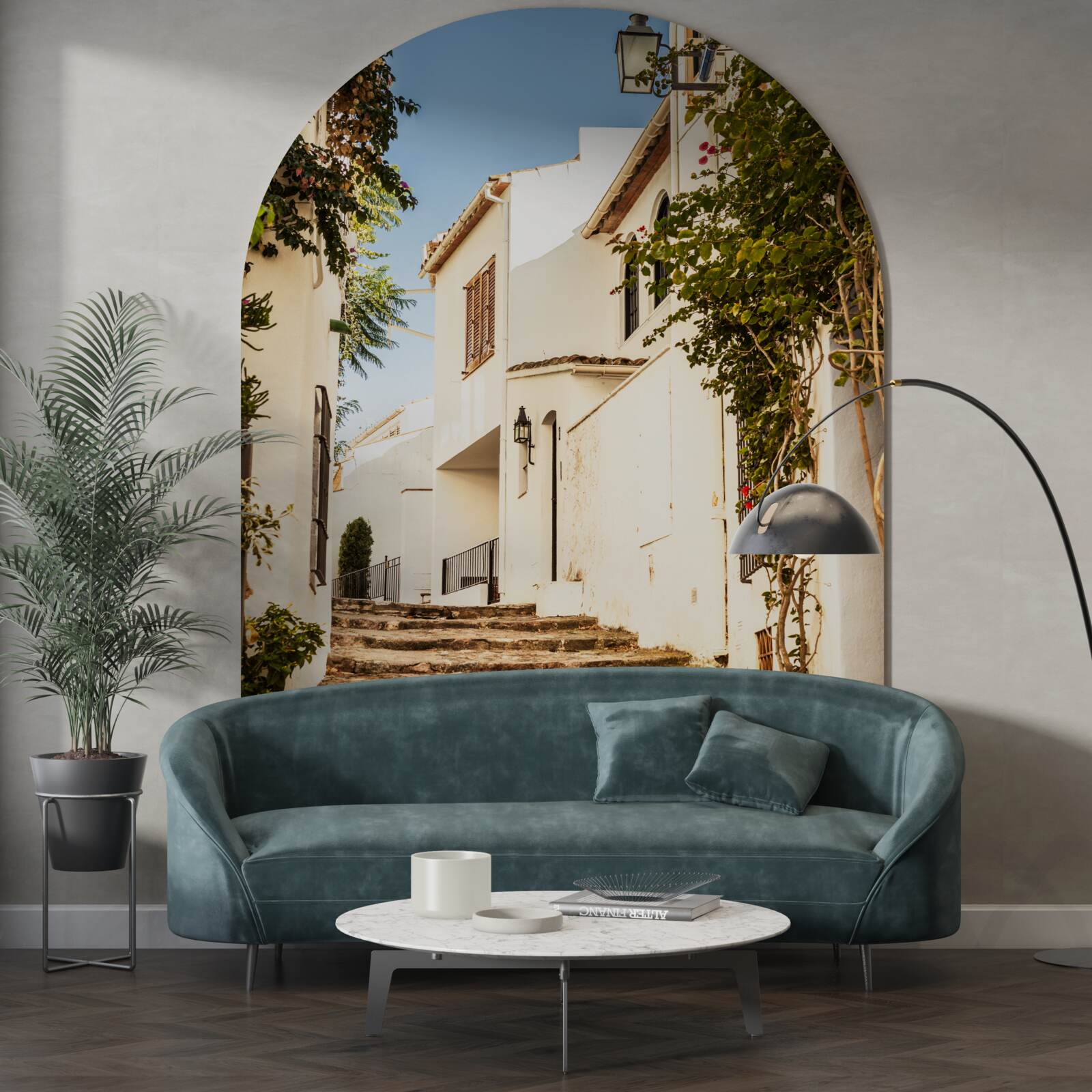 Fotobehang groen in een oude straat in griekenland