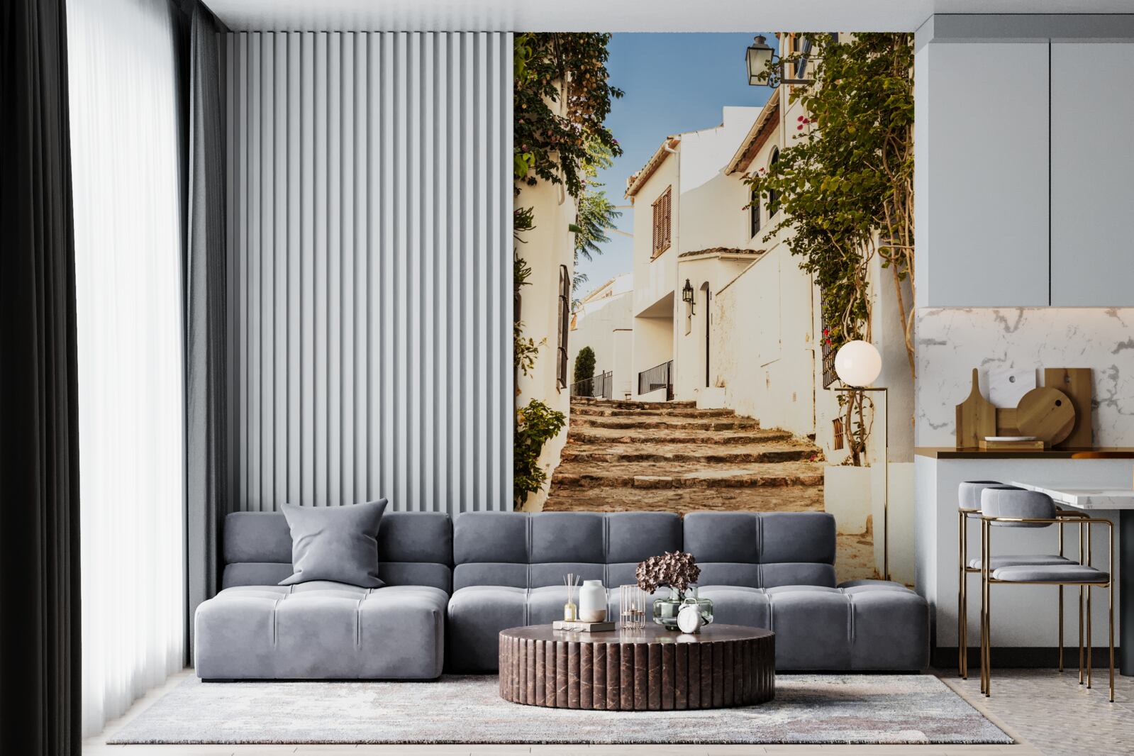 Fotobehang groen in een oude straat in griekenland