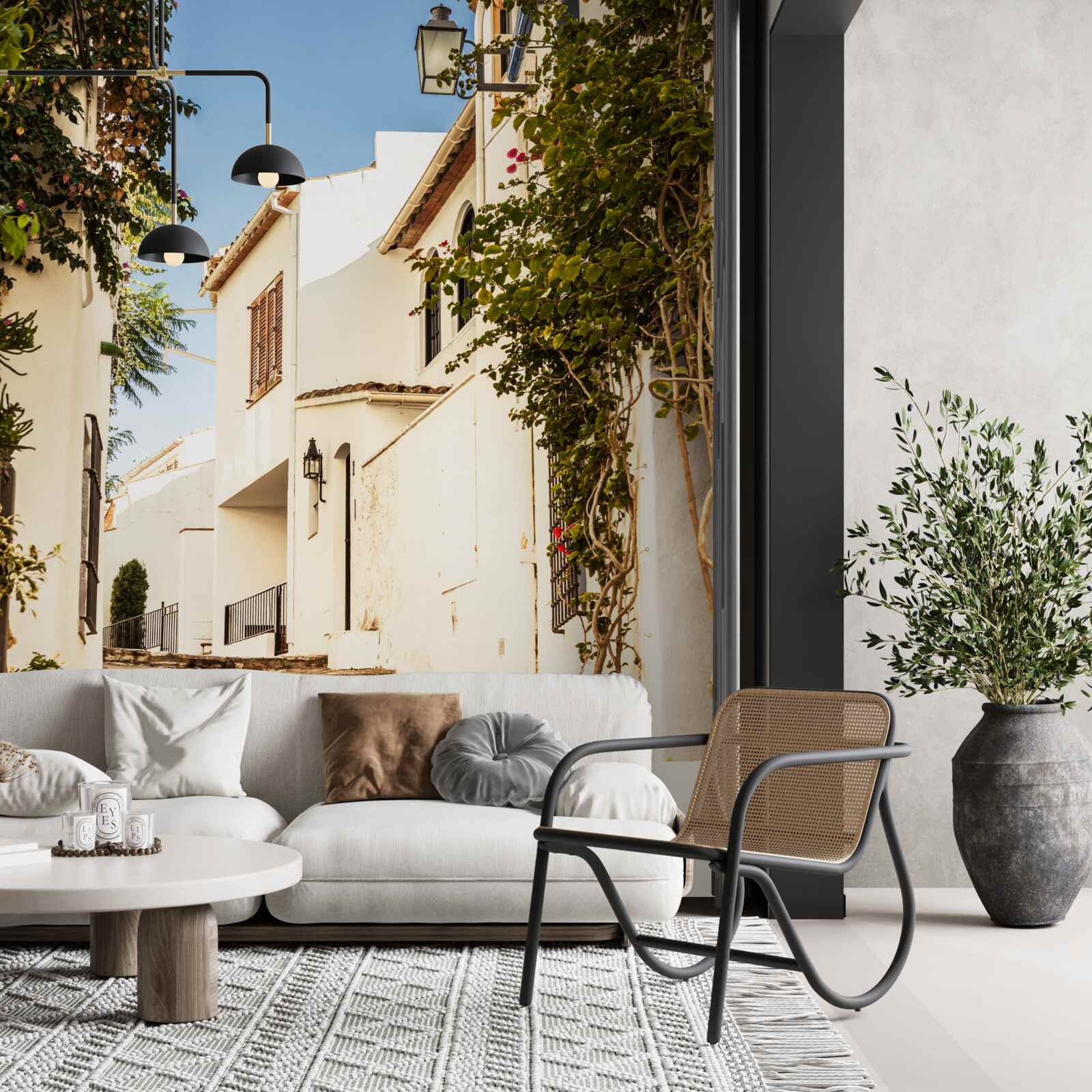 Fotobehang groen in een oude straat in griekenland