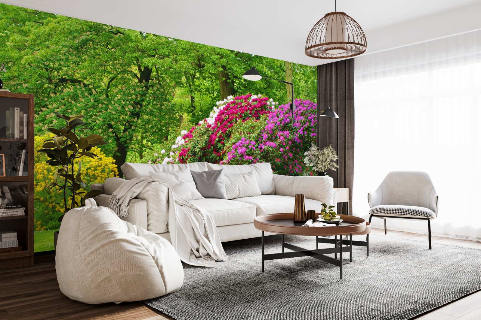 Fotobehang struiken van verschillende kleuren tussen het groen