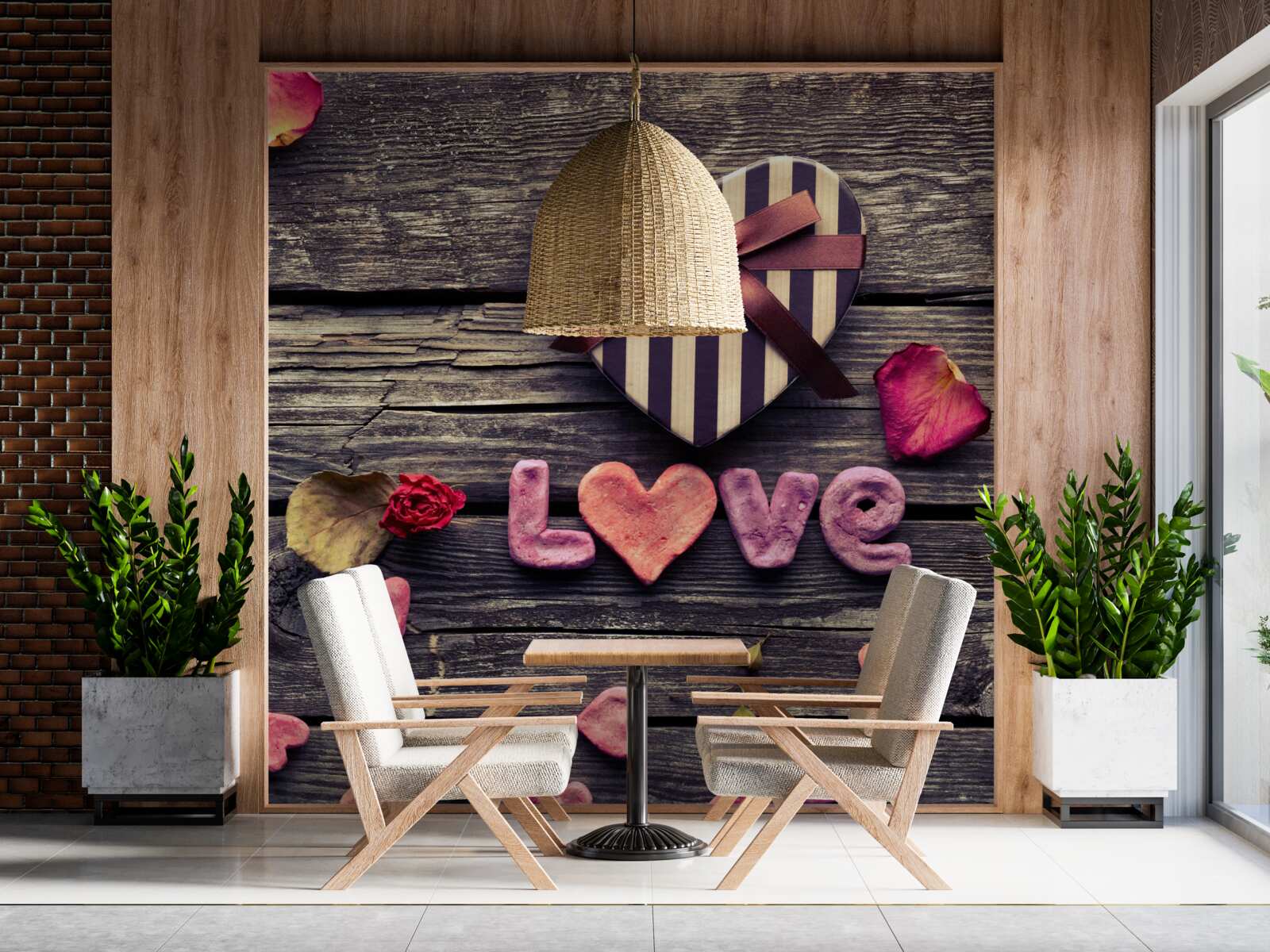 Fotobehang hartvormige doos met "liefde" erop geschreven