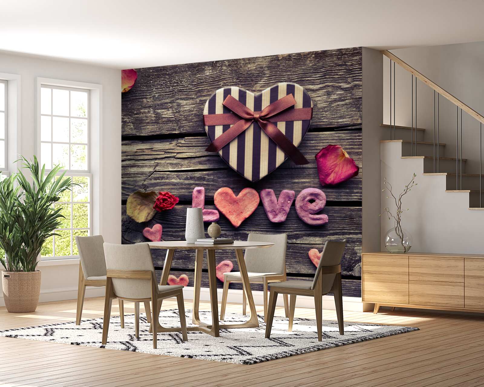 Fotobehang hartvormige doos met "liefde" erop geschreven