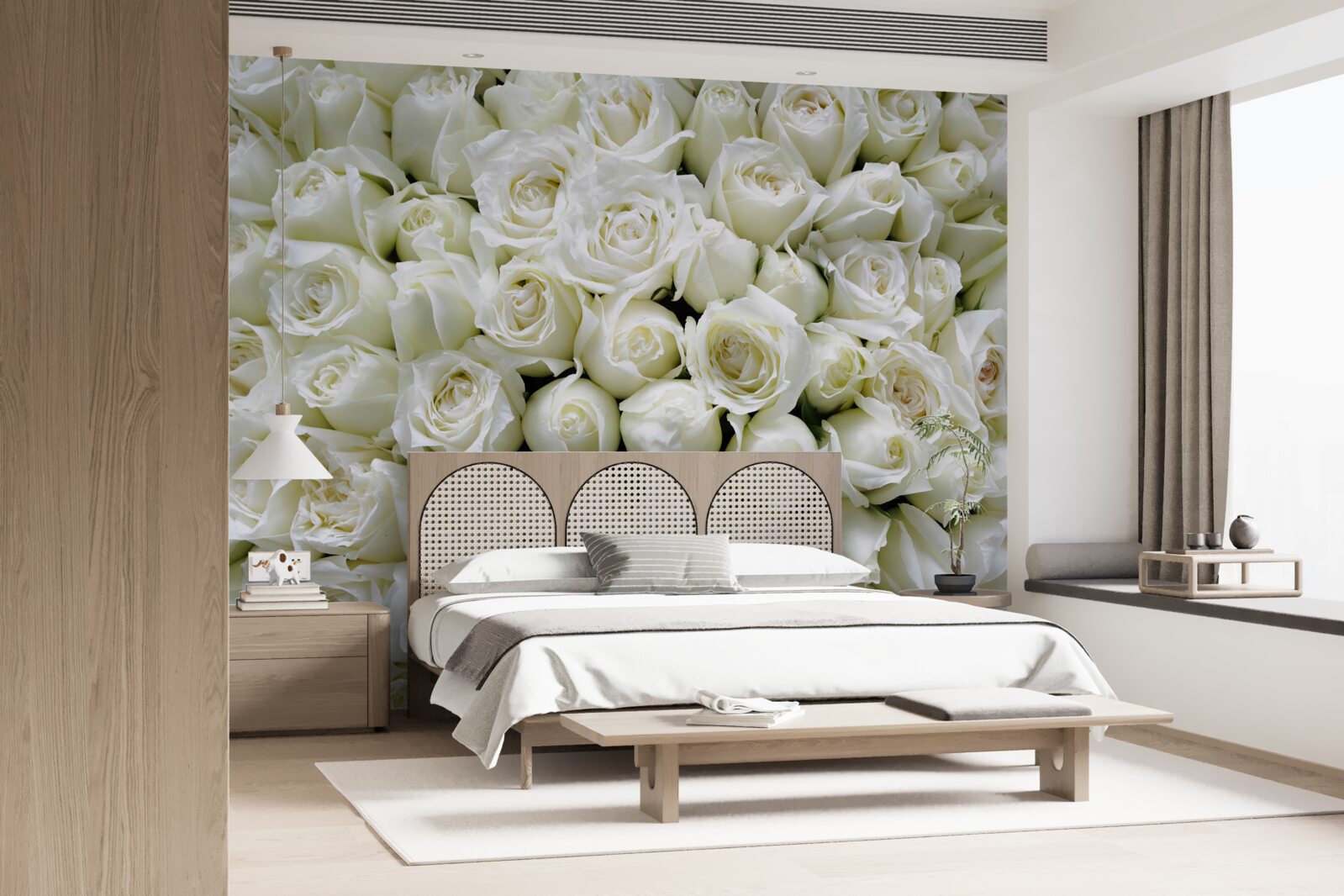 Fotobehang een boeket van vele sneeuwwitte rozen