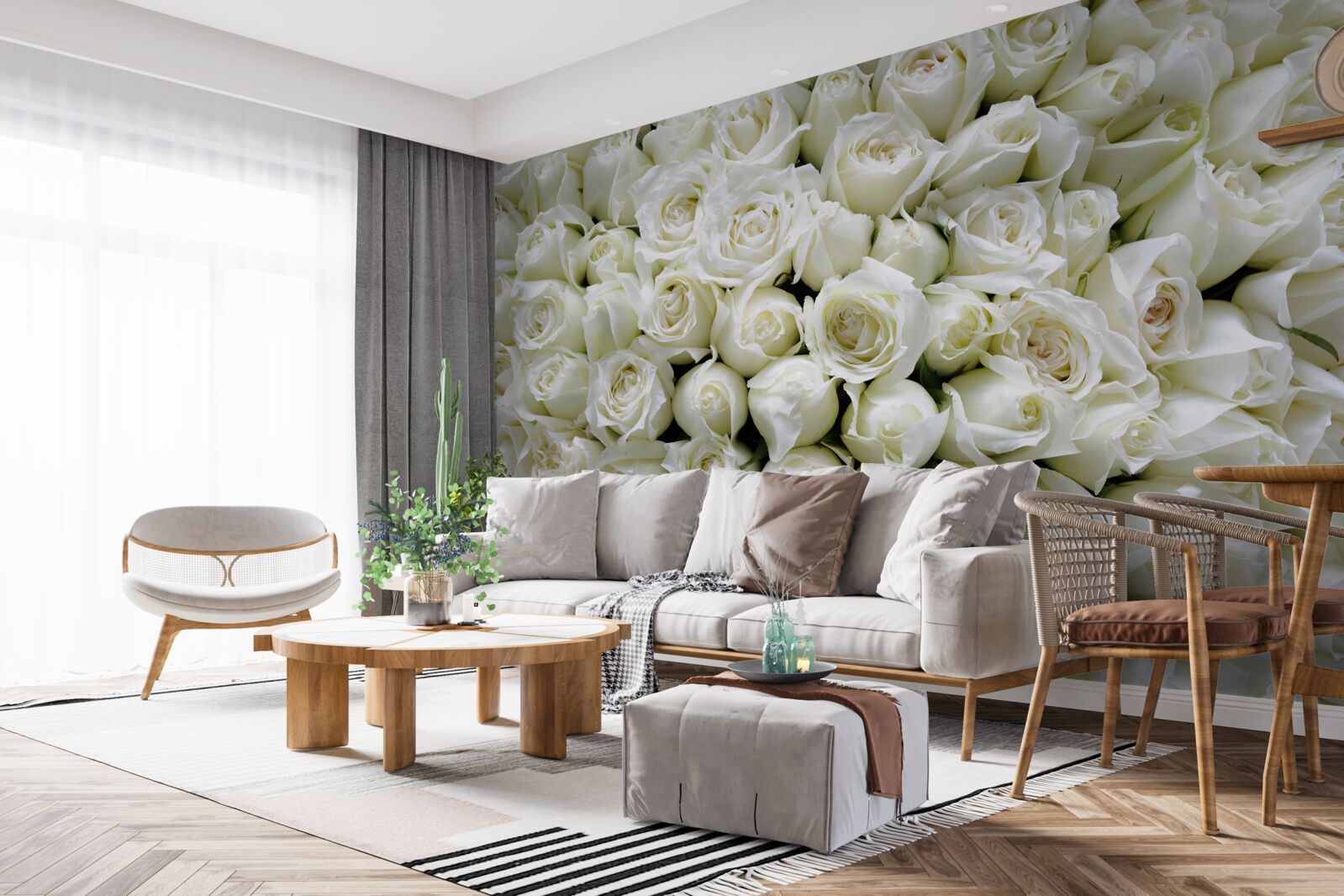 Fotobehang een boeket van vele sneeuwwitte rozen