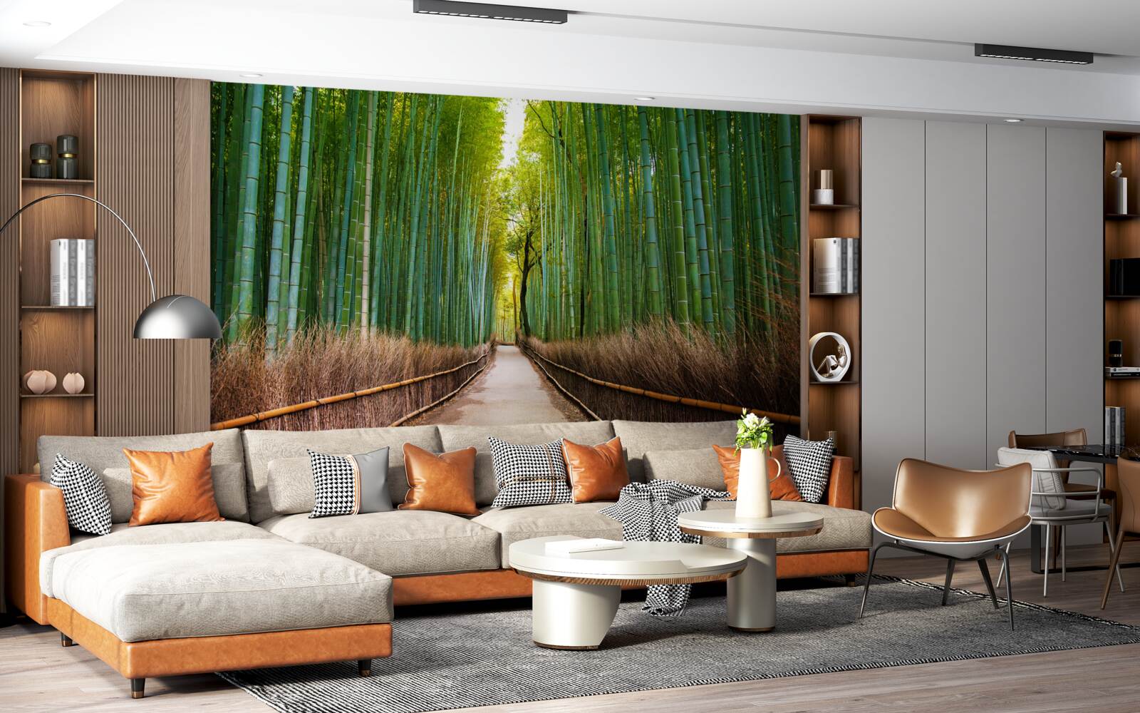 Fotobehang een sierlijk bamboebos met een pad