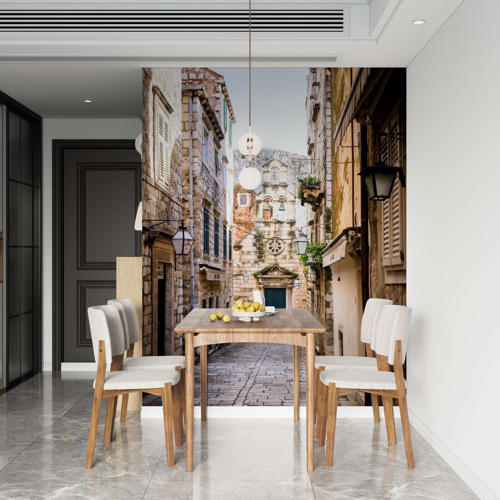 Fotobehang oude straat geplaveid met steen