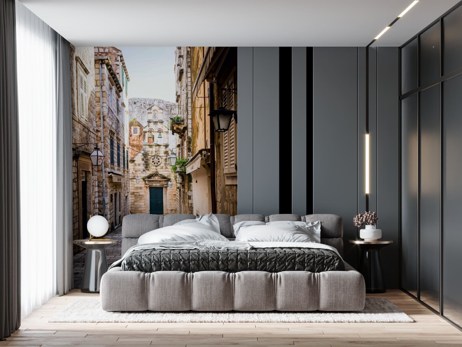 Fotobehang oude straat geplaveid met steen