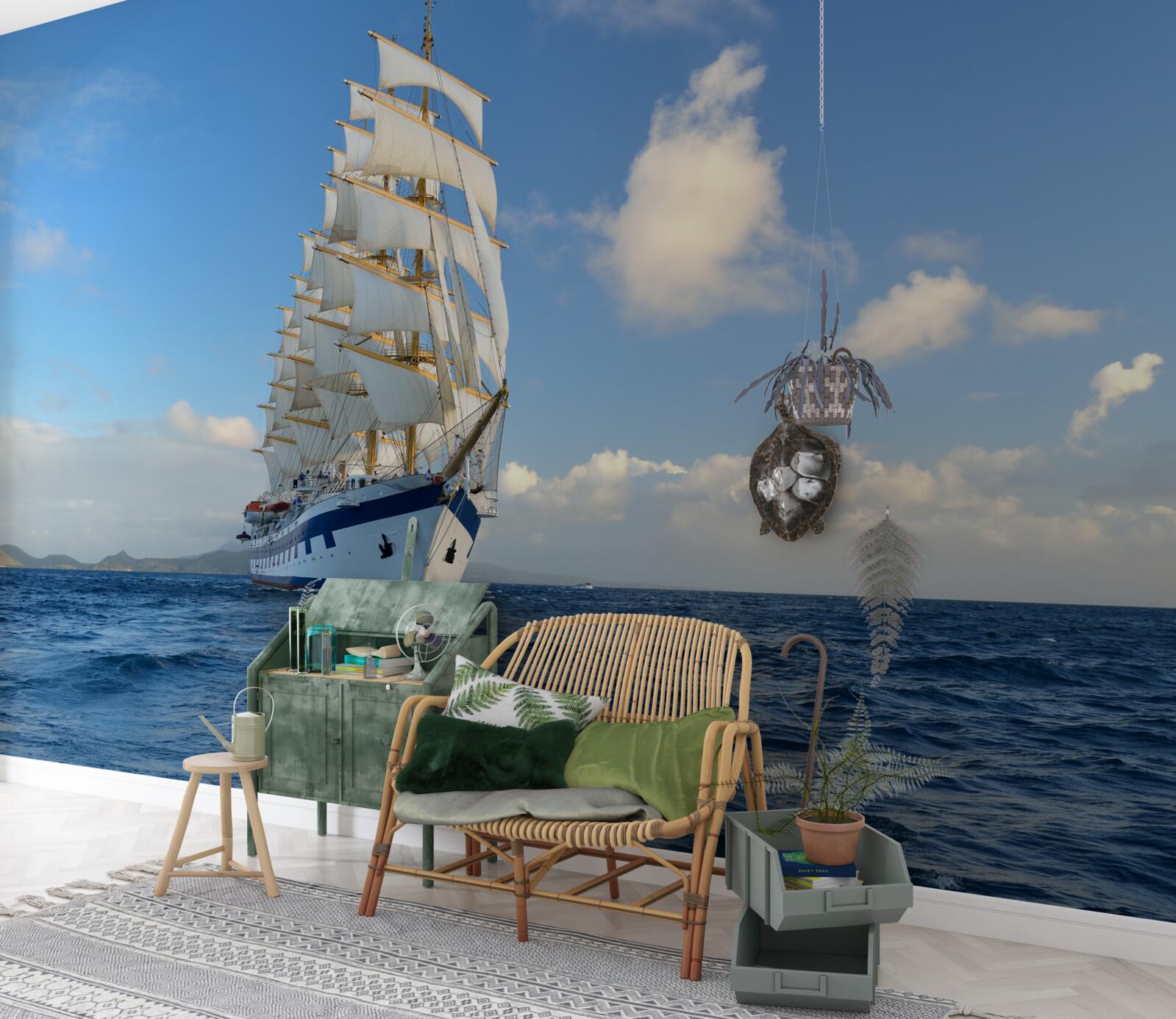 Fotobehang een schip onder zeil op een ruwe zee