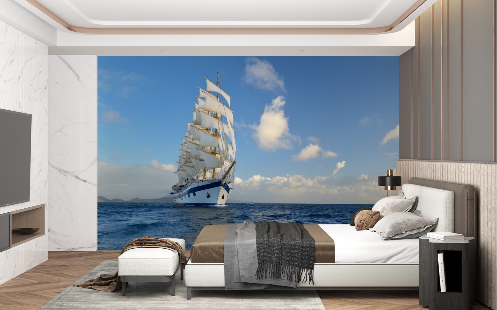 Fotobehang een schip onder zeil op een ruwe zee