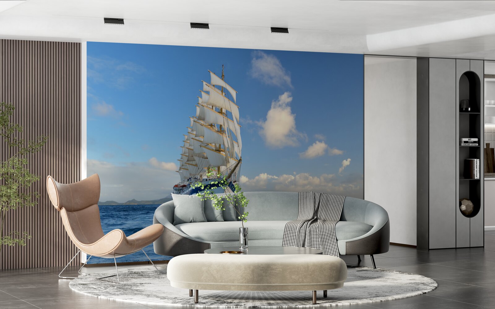 Fotobehang een schip onder zeil op een ruwe zee