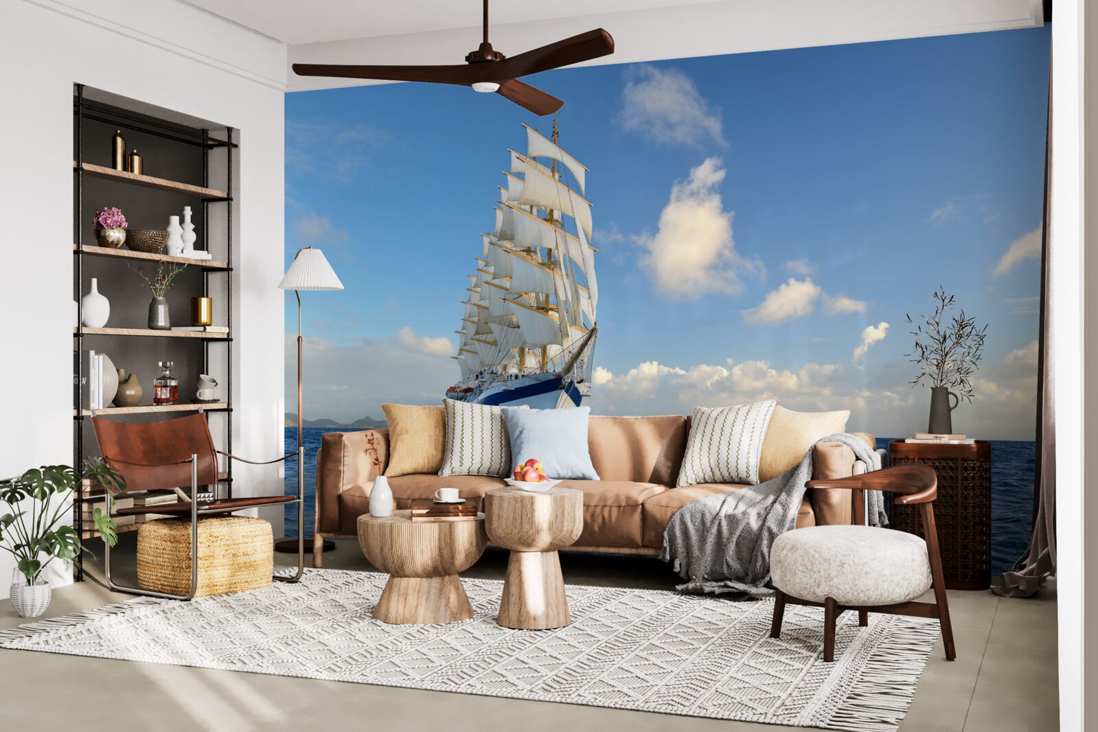 Fotobehang een schip onder zeil op een ruwe zee