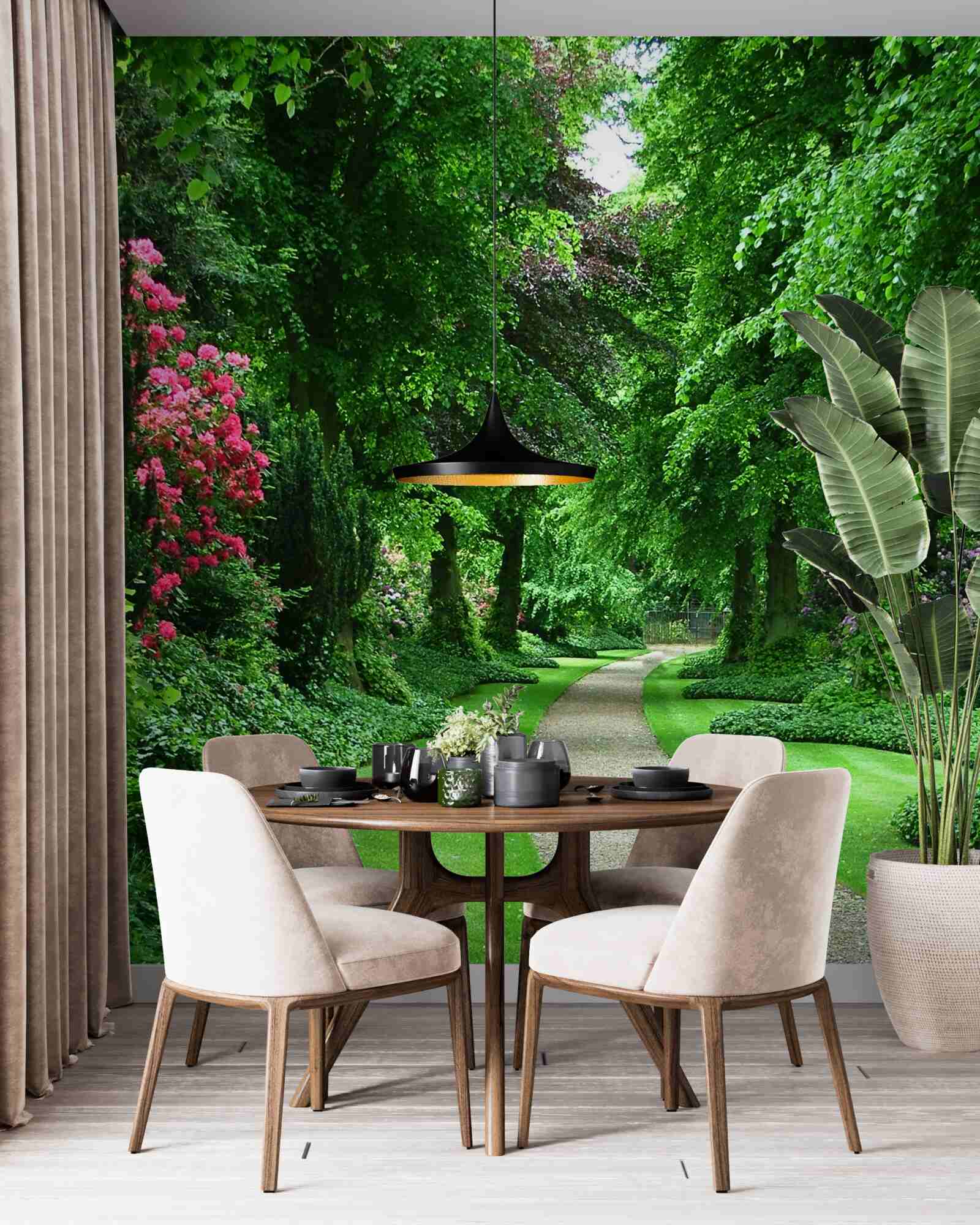 Fotobehang pad tussen de smaragdgroene bomen