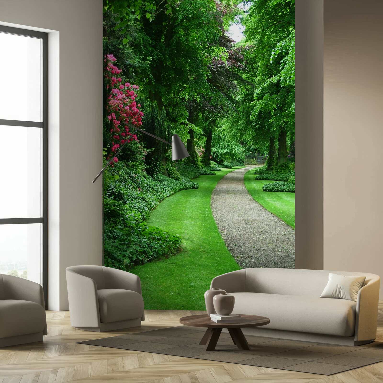 Fotobehang pad tussen de smaragdgroene bomen