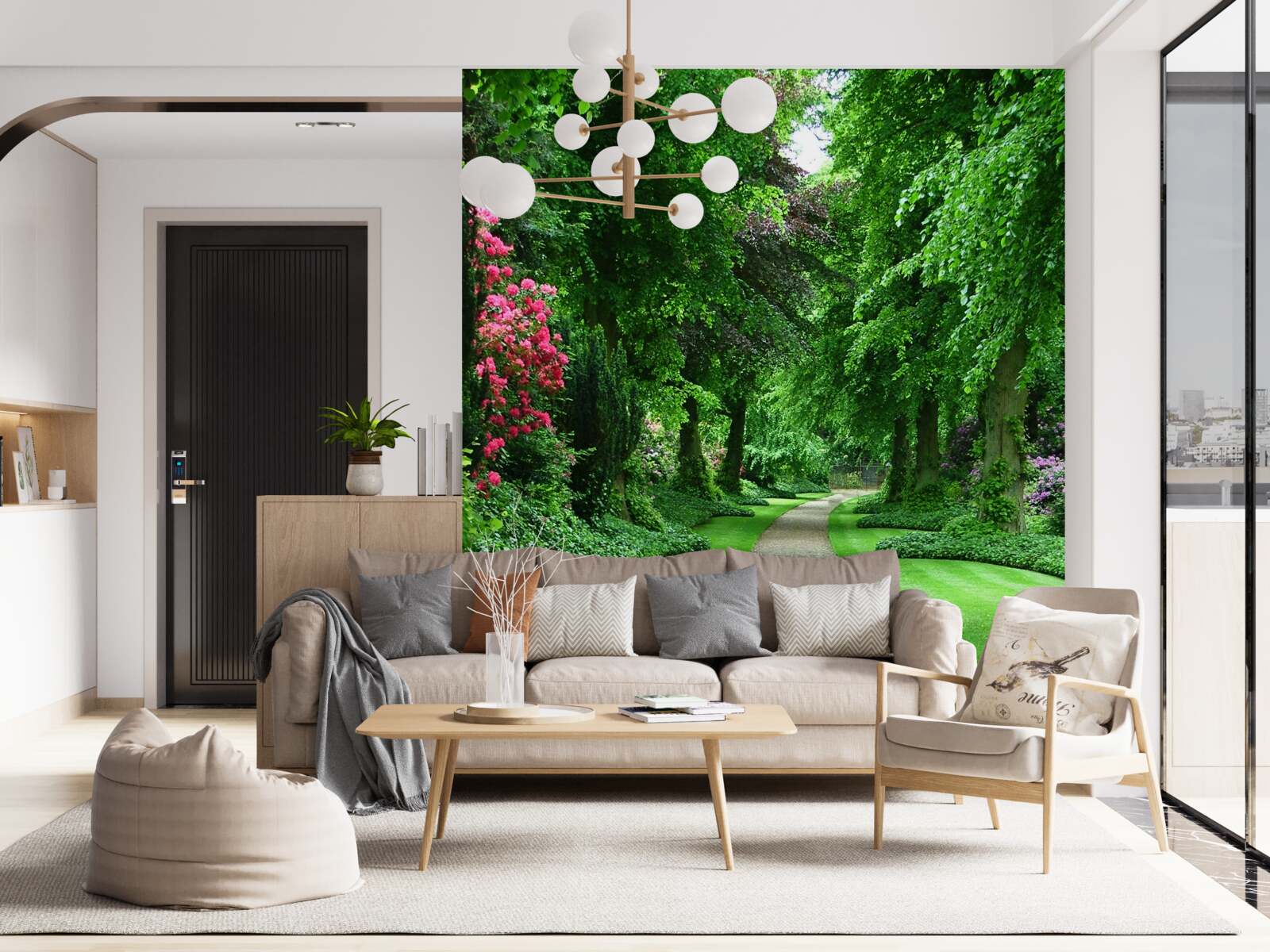 Fotobehang pad tussen de smaragdgroene bomen