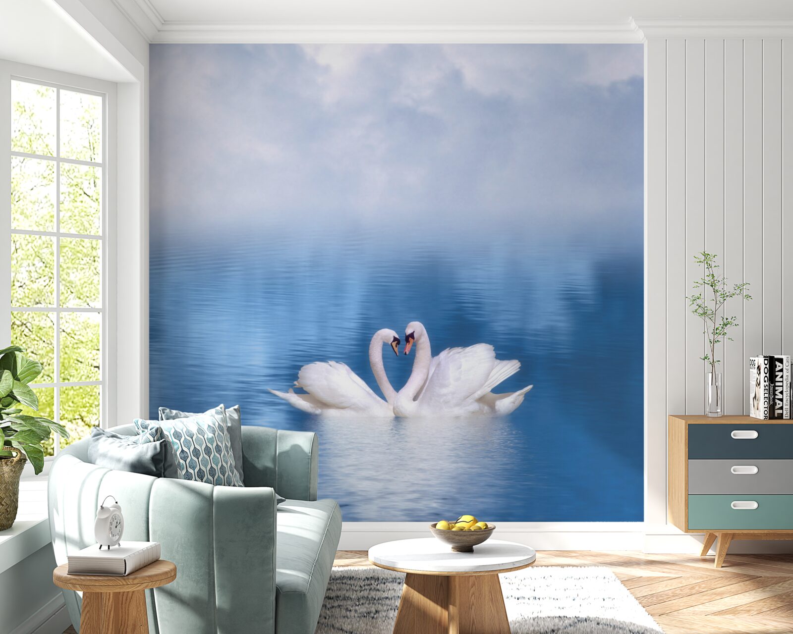 Fotobehang twee zwanen op een kalm oppervlak