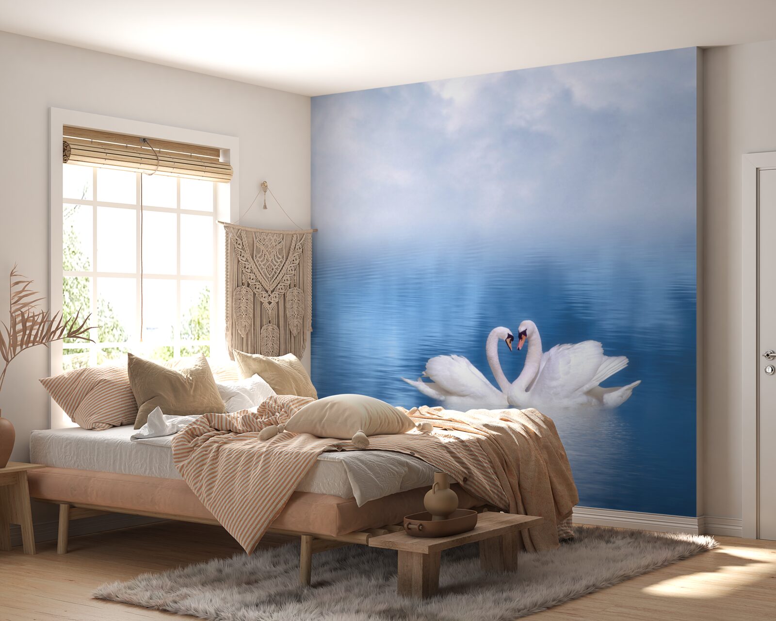 Fotobehang twee zwanen op een kalm oppervlak