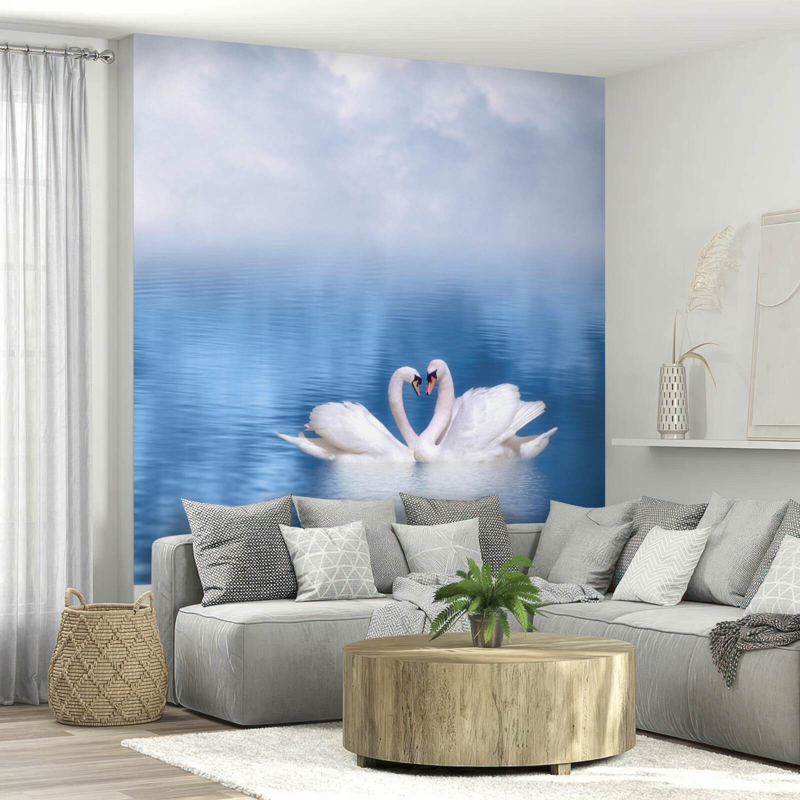 Fotobehang twee zwanen op een kalm oppervlak