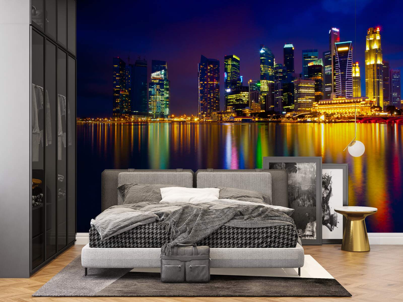 Fotobehang weerspiegeling van stedelijke landschappen in water