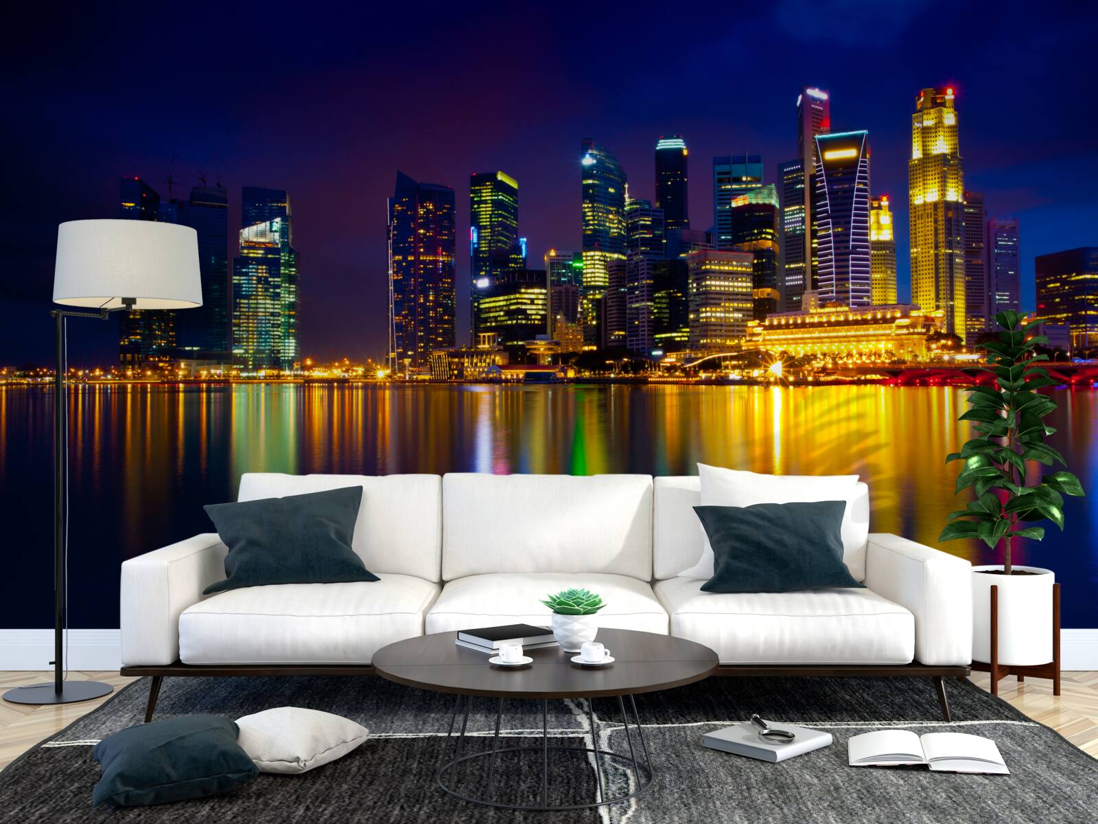 Fotobehang weerspiegeling van stedelijke landschappen in water