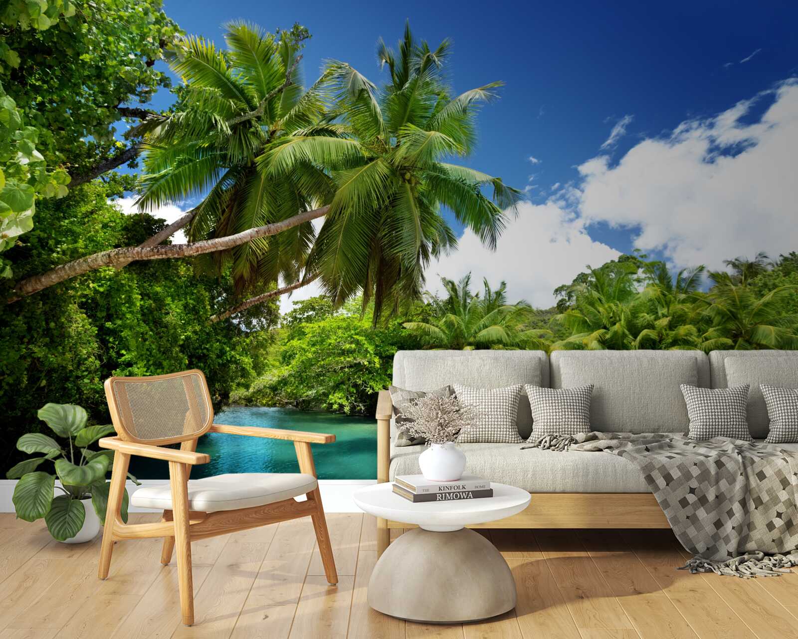 Fotobehang tropische palmen en turquoise water