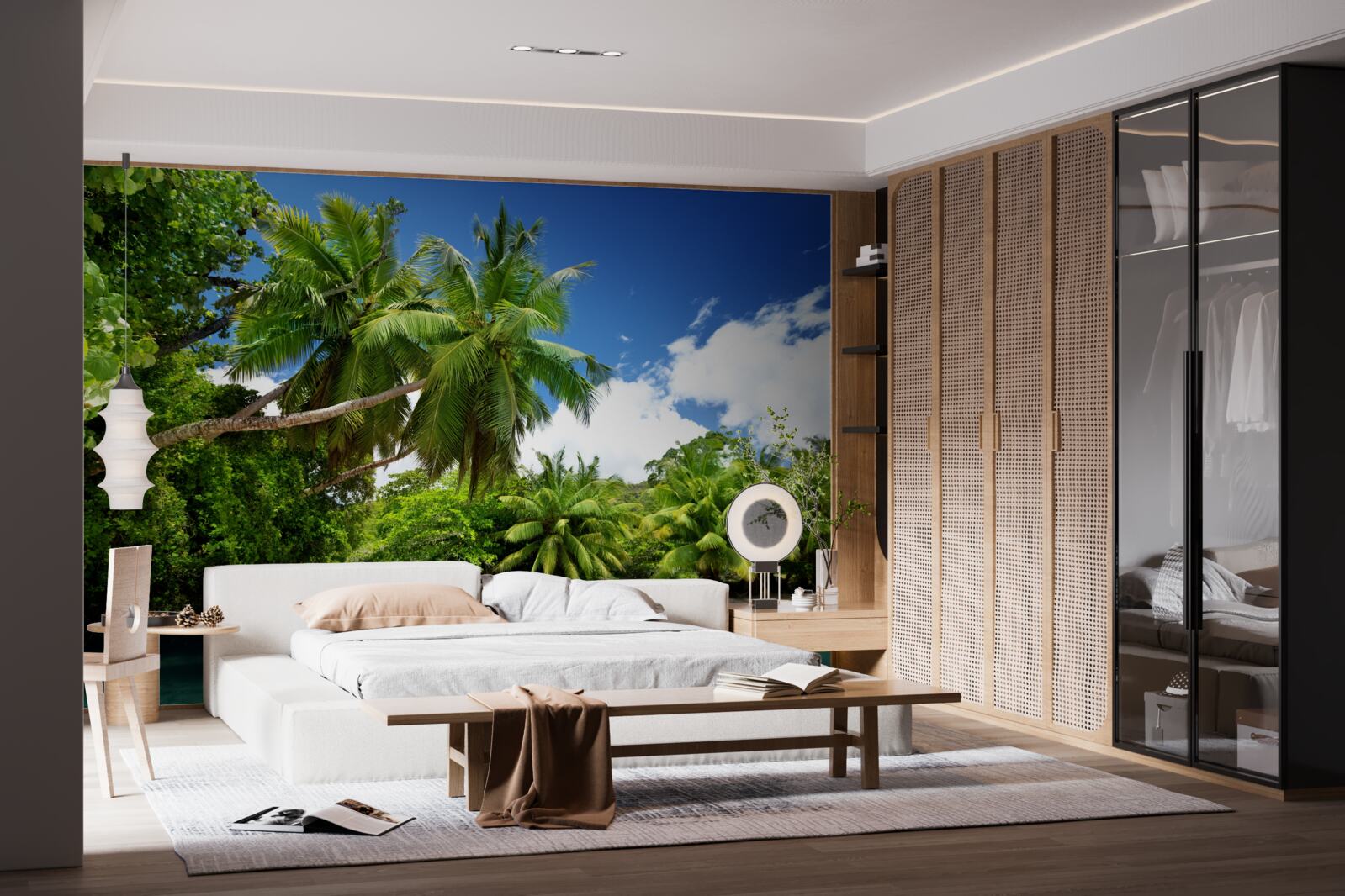 Fotobehang tropische palmen en turquoise water