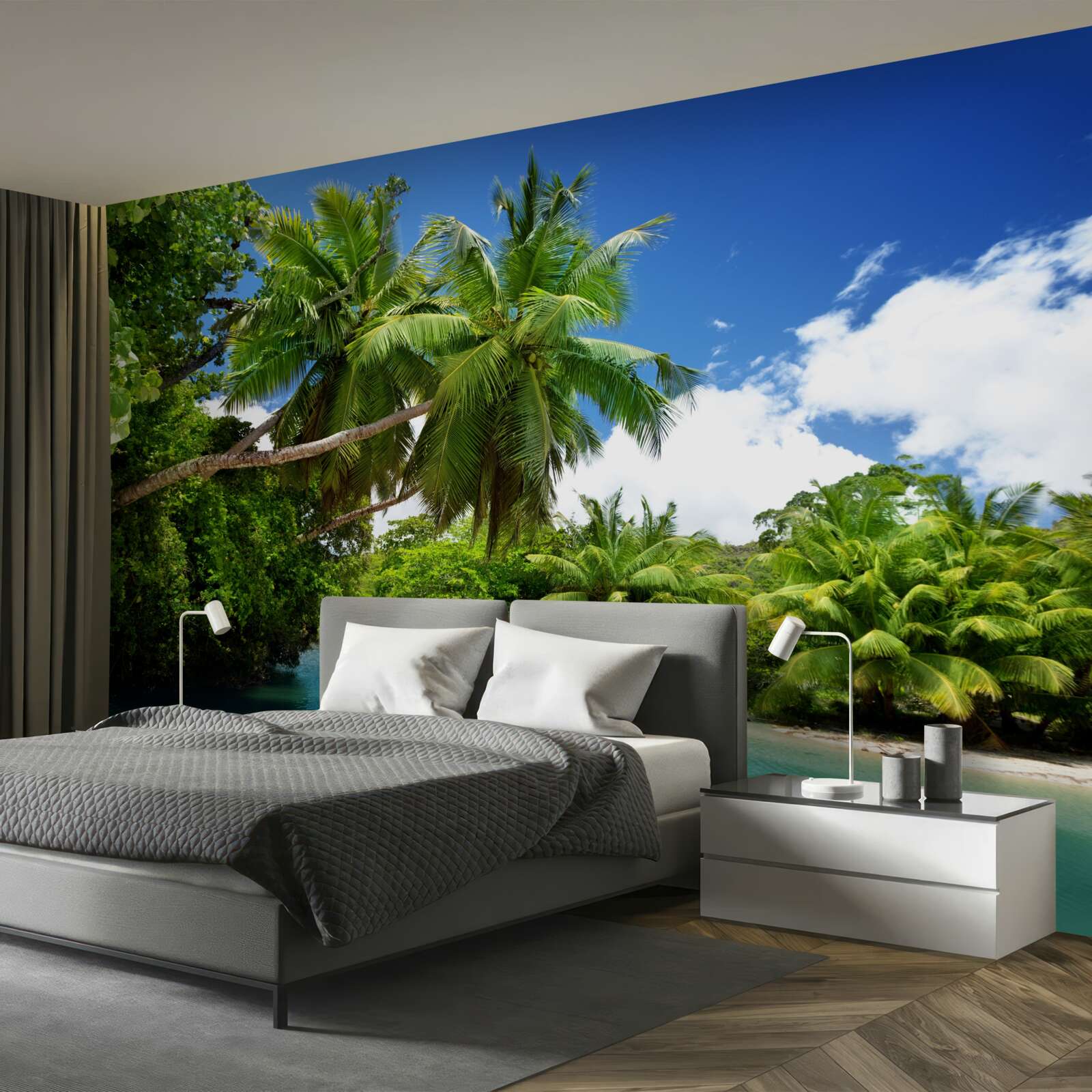 Fotobehang tropische palmen en turquoise water