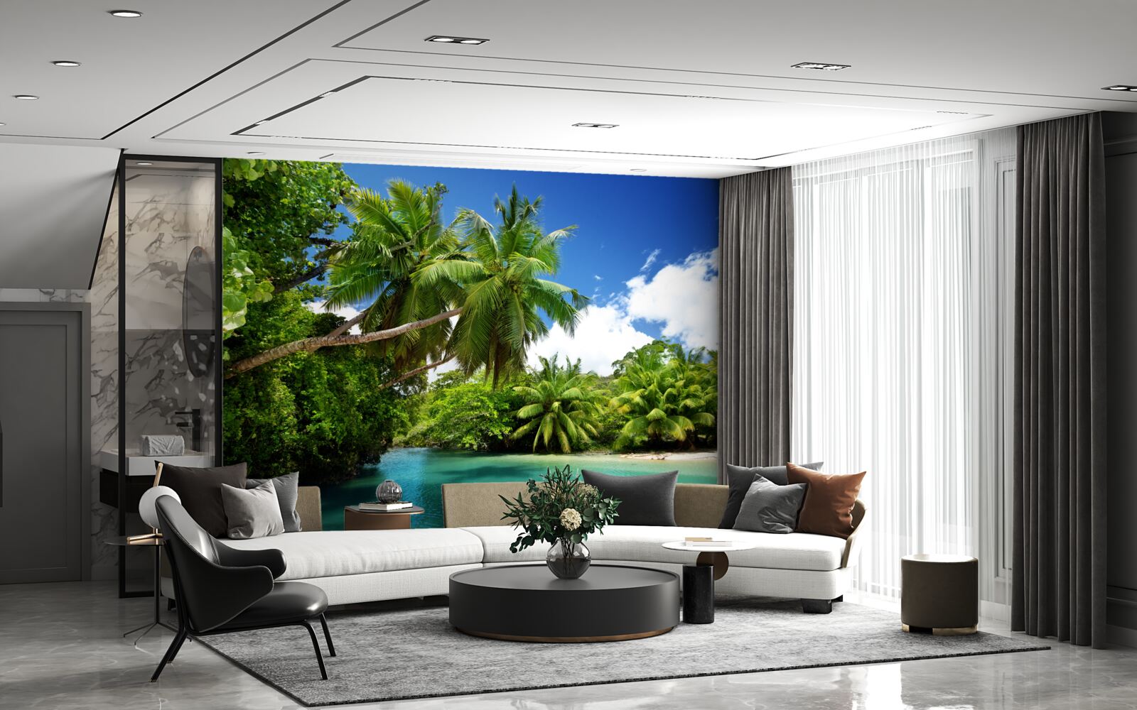 Fotobehang tropische palmen en turquoise water