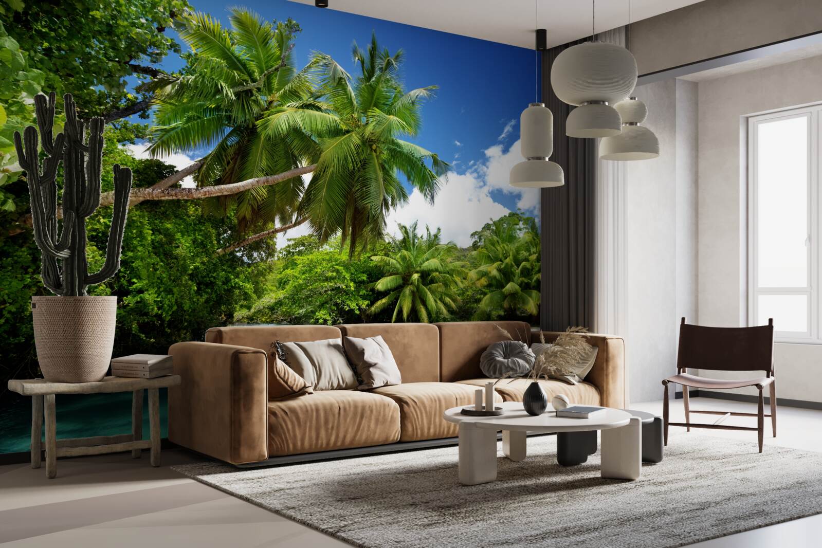 Fotobehang tropische palmen en turquoise water