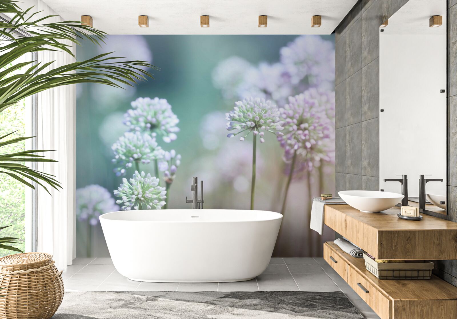 Fotobehang bloemen van delicaat wit melkkruid