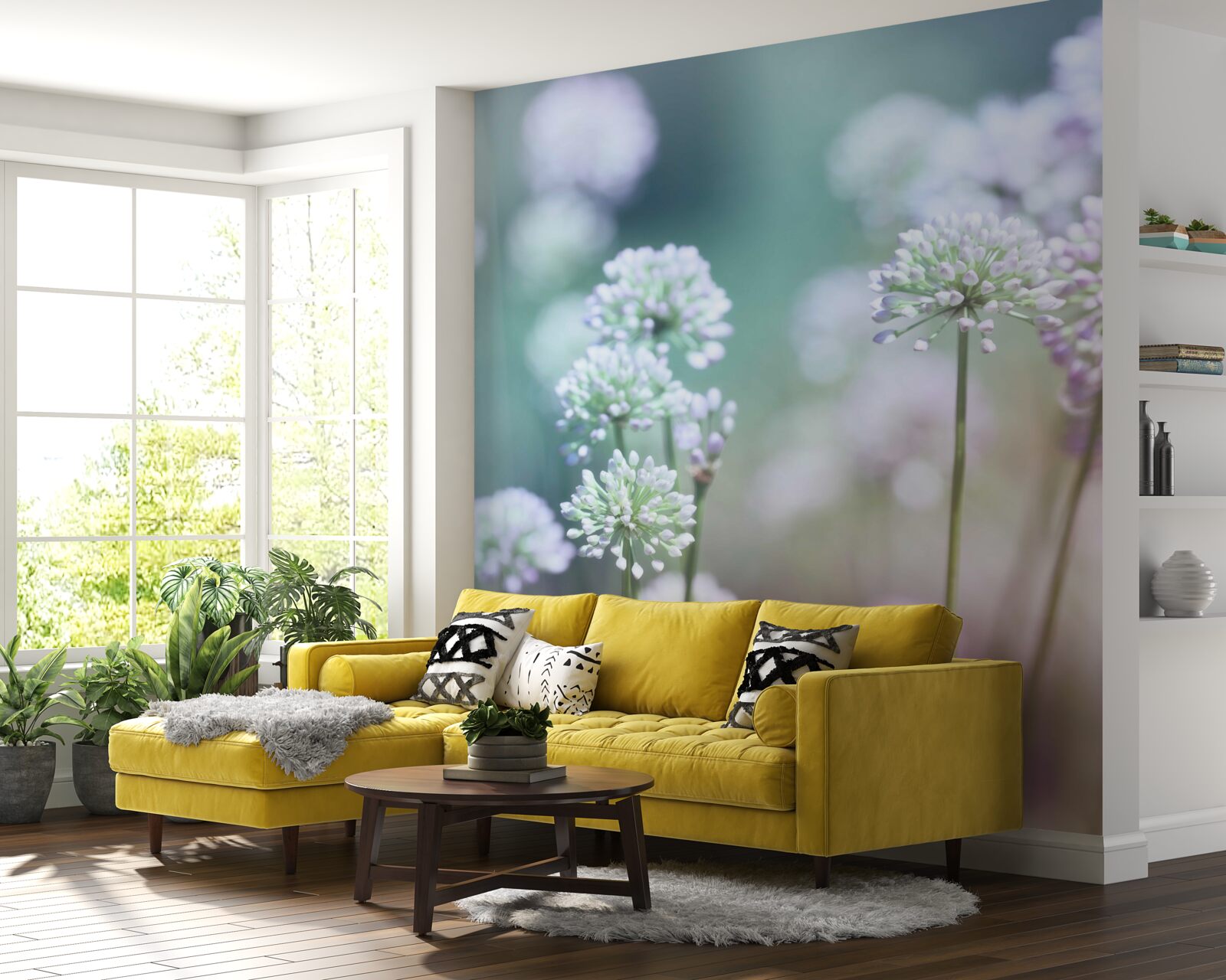 Fotobehang bloemen van delicaat wit melkkruid