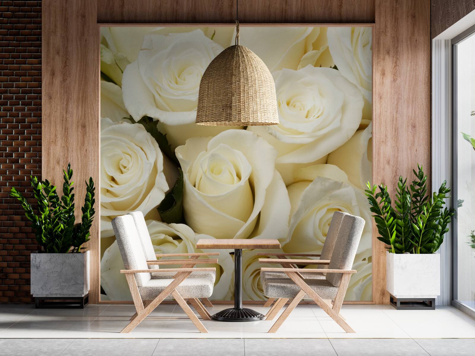 Fotobehang delicate en verfijnde sneeuwwitte rozenknoppen