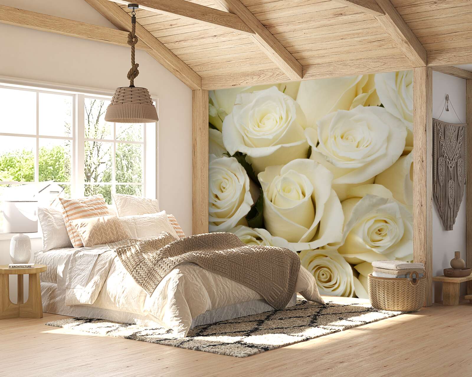 Fotobehang delicate en verfijnde sneeuwwitte rozenknoppen