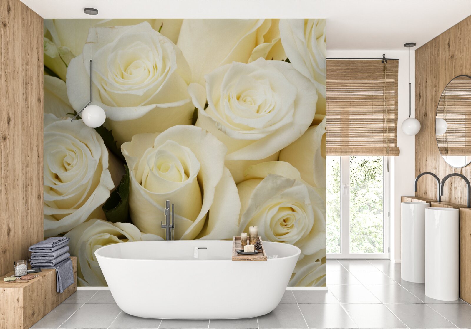 Fotobehang delicate en verfijnde sneeuwwitte rozenknoppen