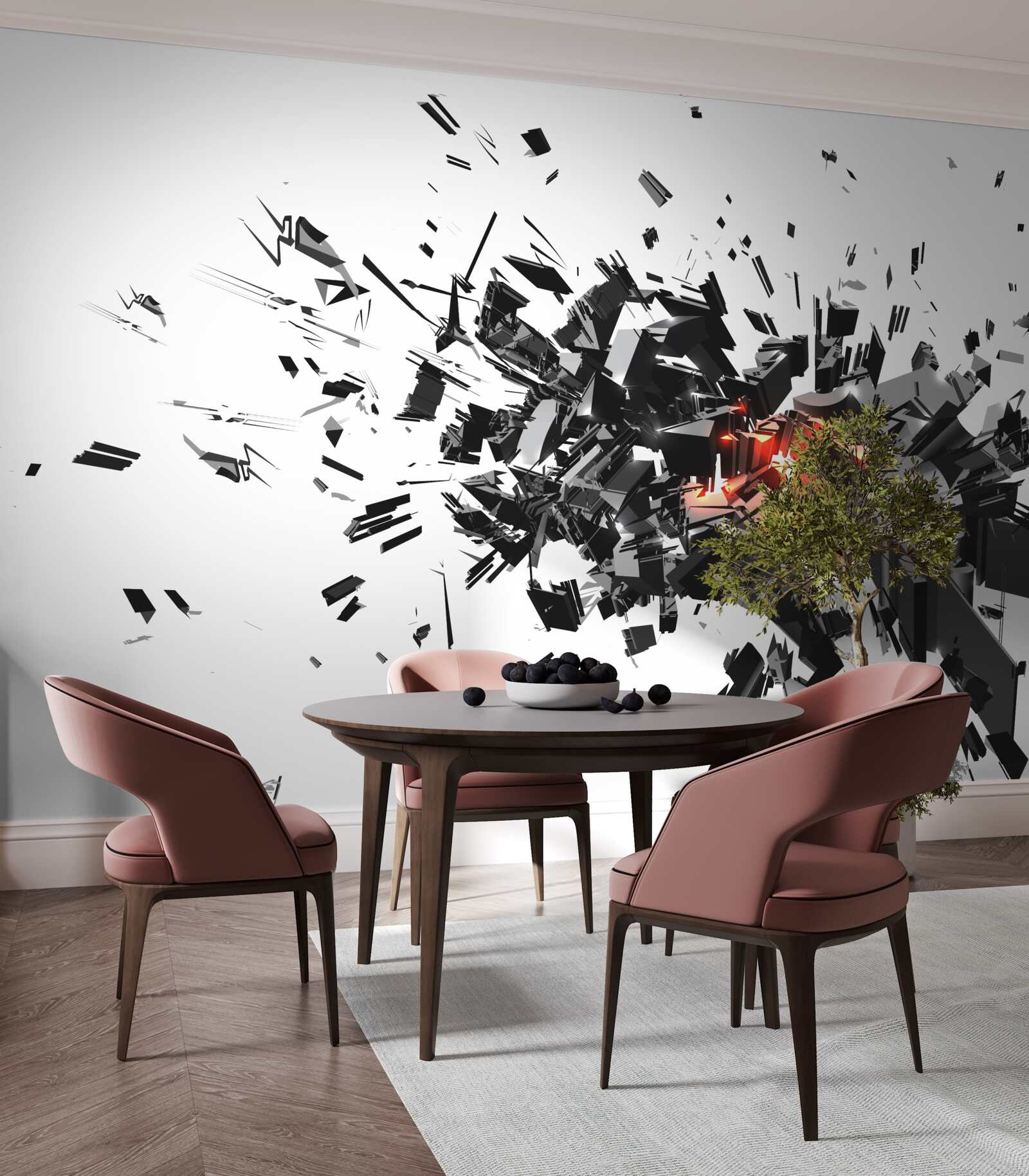 Fotobehang een explosie van zwarte verf in een abstracte vorm