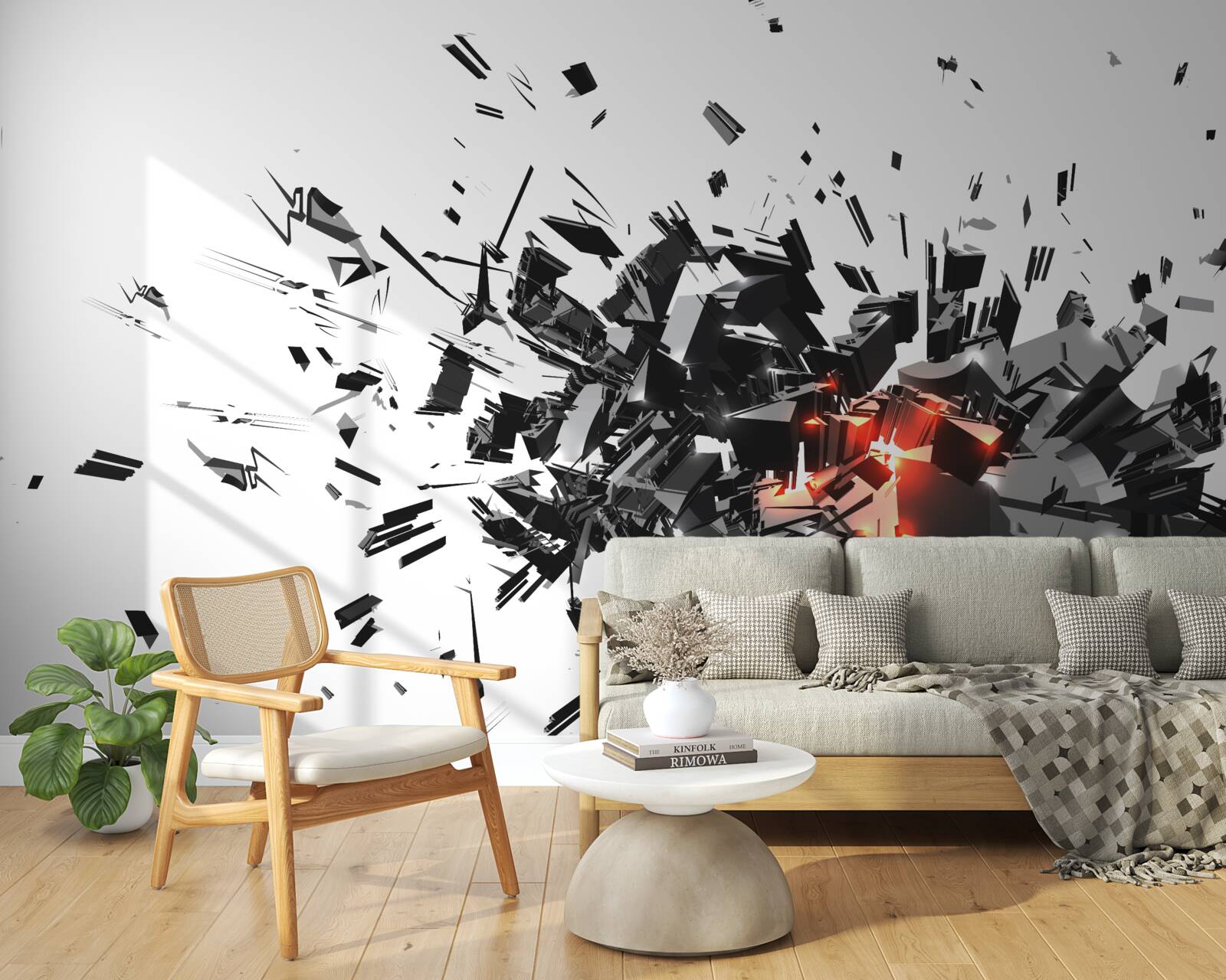 Fotobehang een explosie van zwarte verf in een abstracte vorm