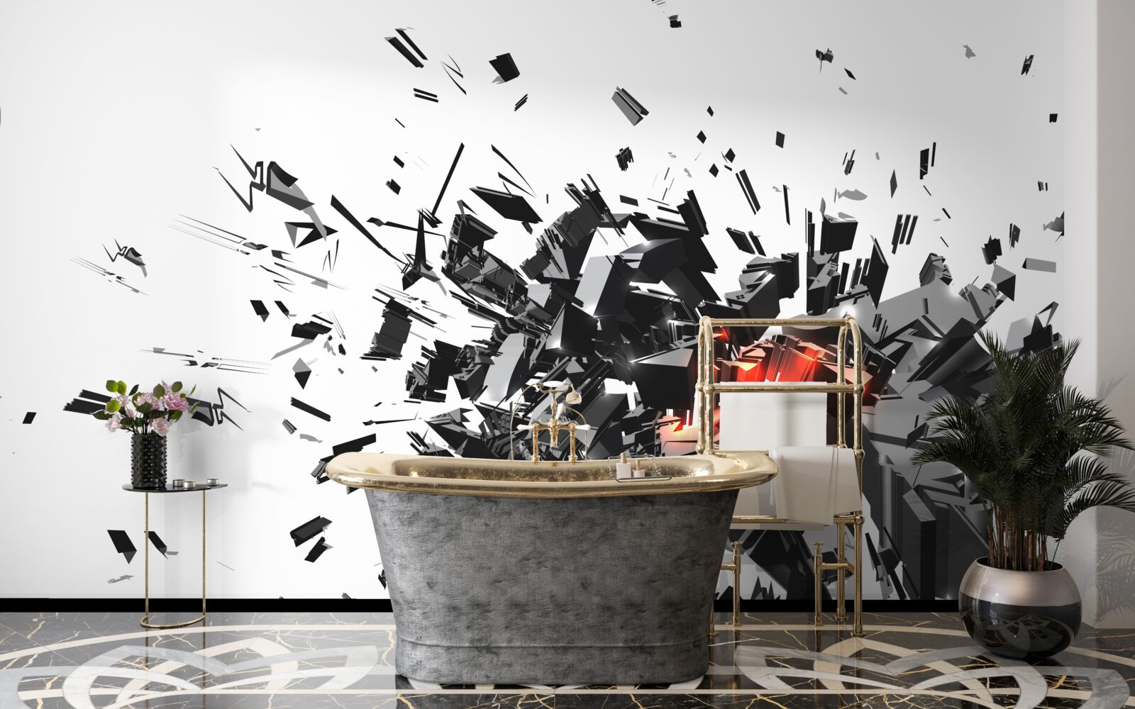 Fotobehang een explosie van zwarte verf in een abstracte vorm