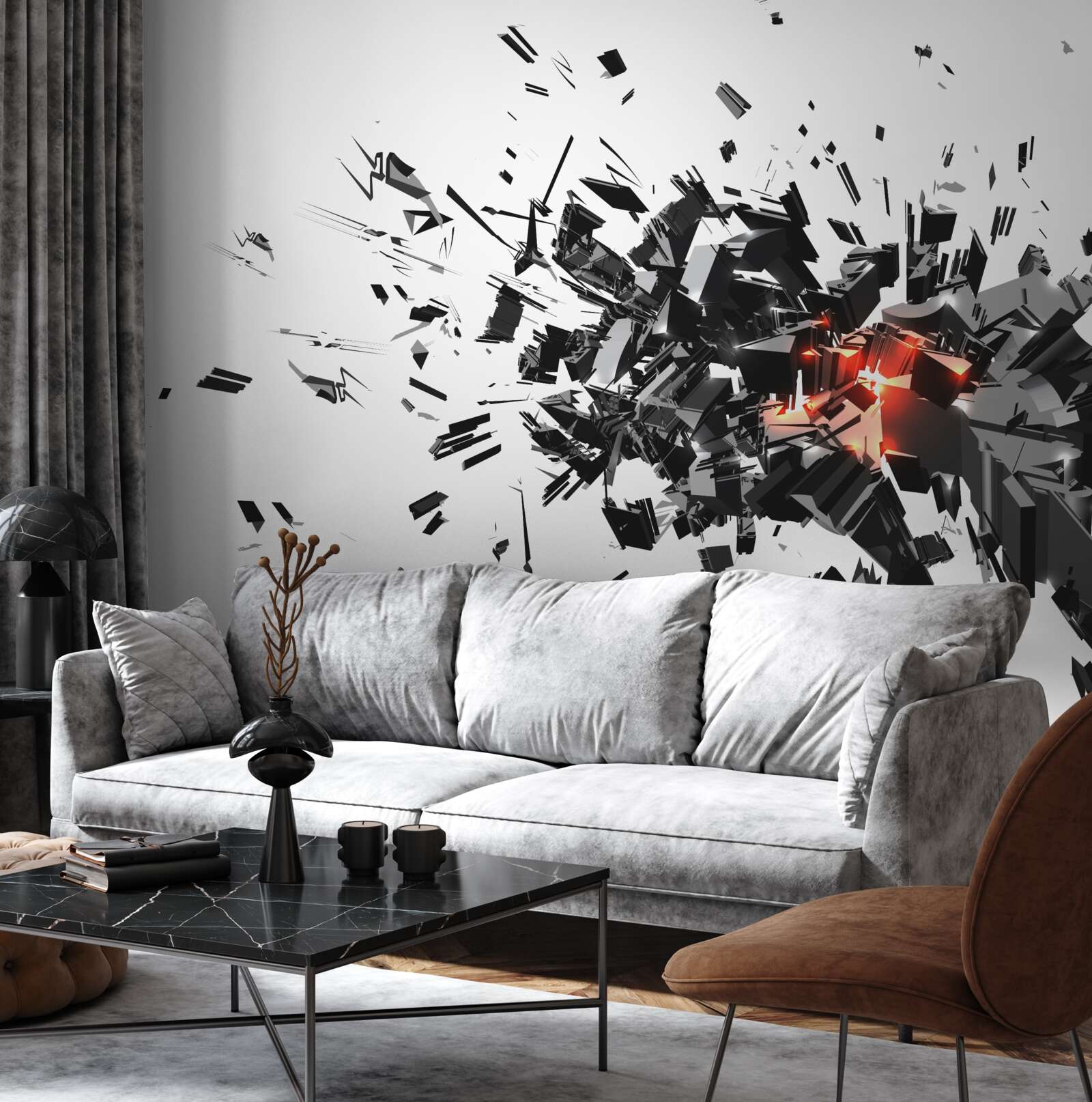 Fotobehang een explosie van zwarte verf in een abstracte vorm