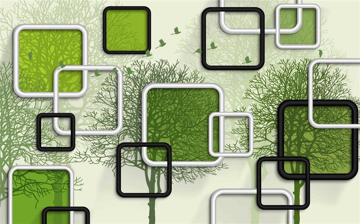 Fotobehang groene achtergrond met abstracte rechthoeken