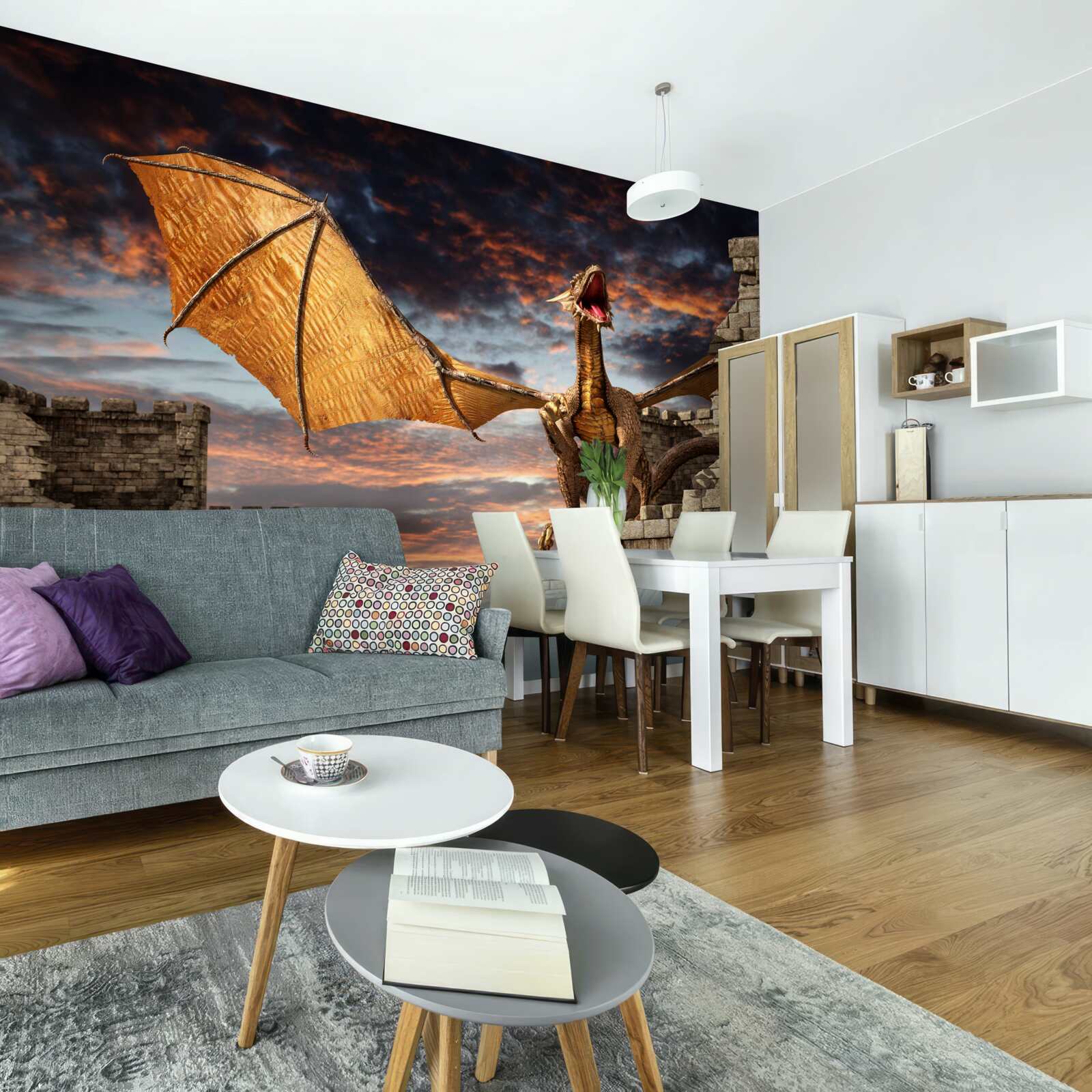 Fotobehang draak in een fort van steen